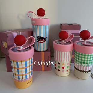 大耳象文创四色可爱拼色水杯不锈钢杯子儿童吸管杯