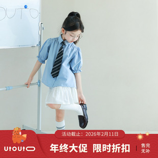 大耳象女童泡泡袖短袖衬衫夏季新款儿童淑女精致上衣