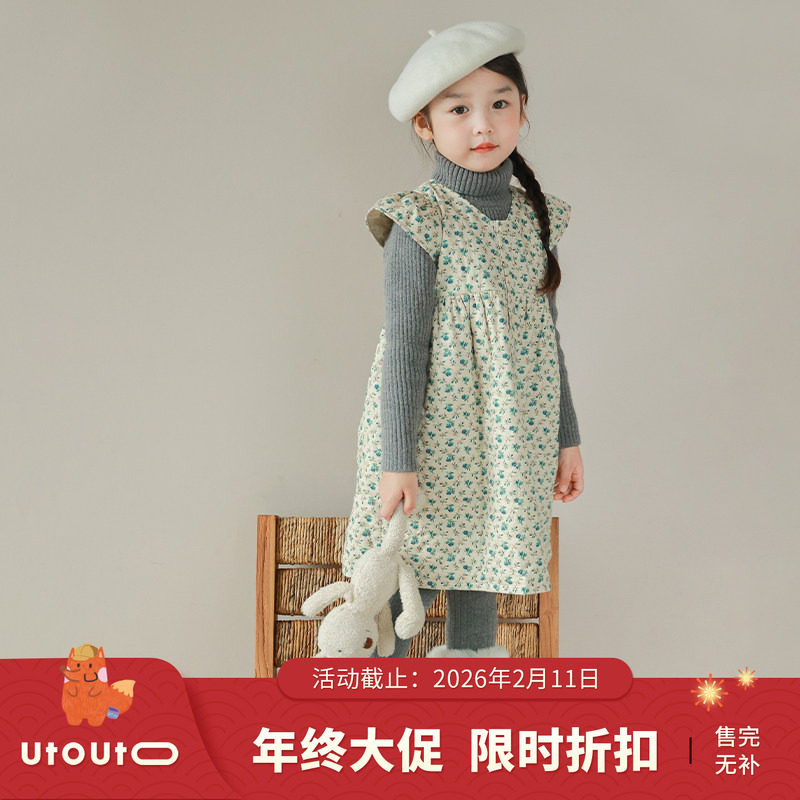 utouto大耳象女童碎花无袖连衣裙2023冬季新款小女孩洋气裙子,童装/婴儿装/亲子装,连衣裙,淘宝优惠券,粉丝福利购,淘宝优惠卷