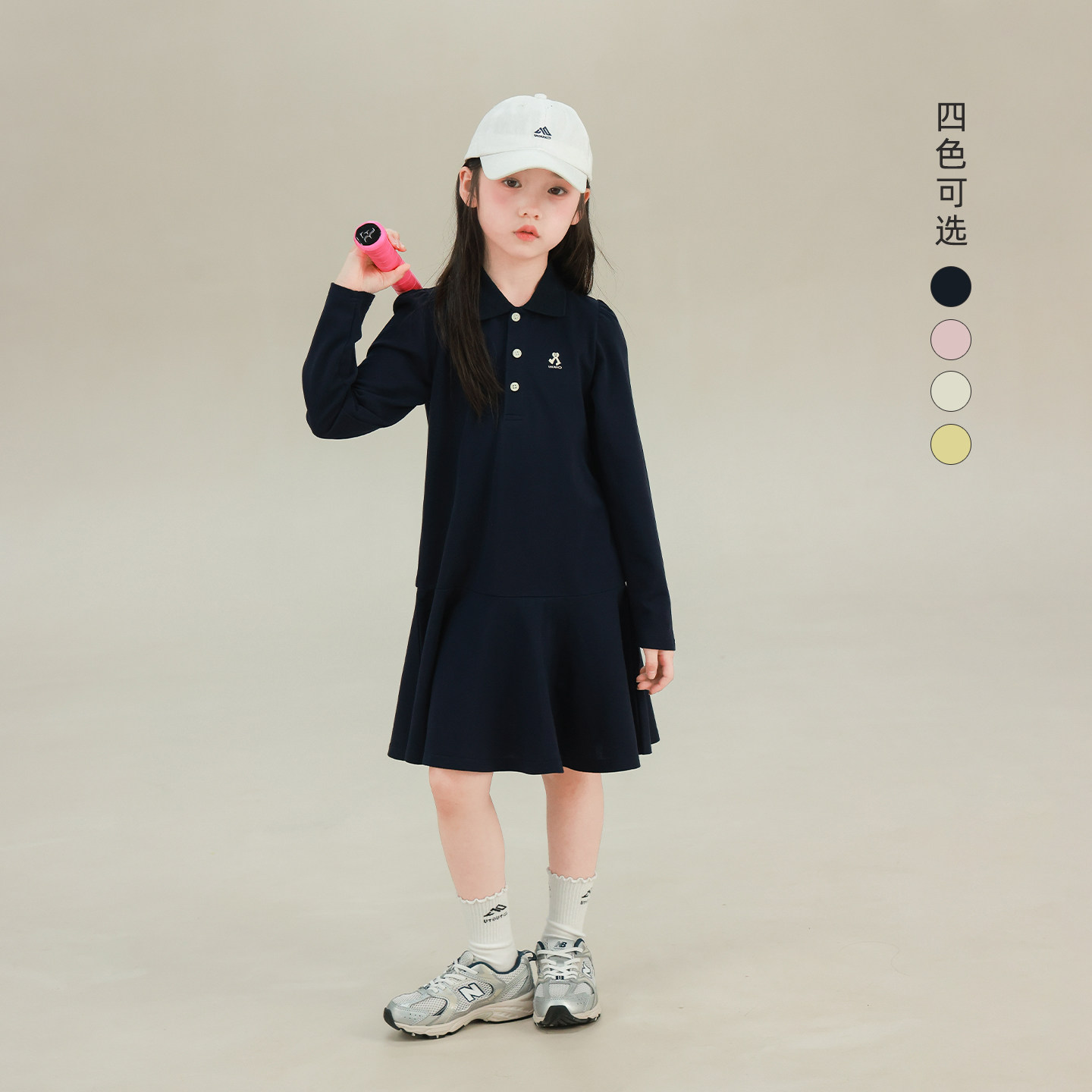 大耳象女童polo领连衣裙2026春季新款宝儿小标刺绣休闲长袖裙子