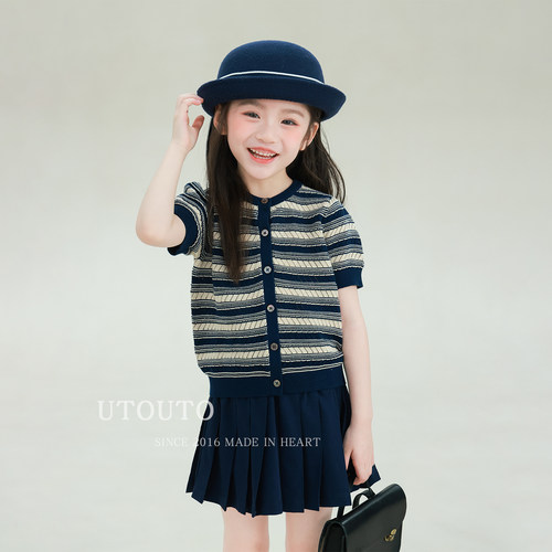 utouto夏季条纹针织短袖