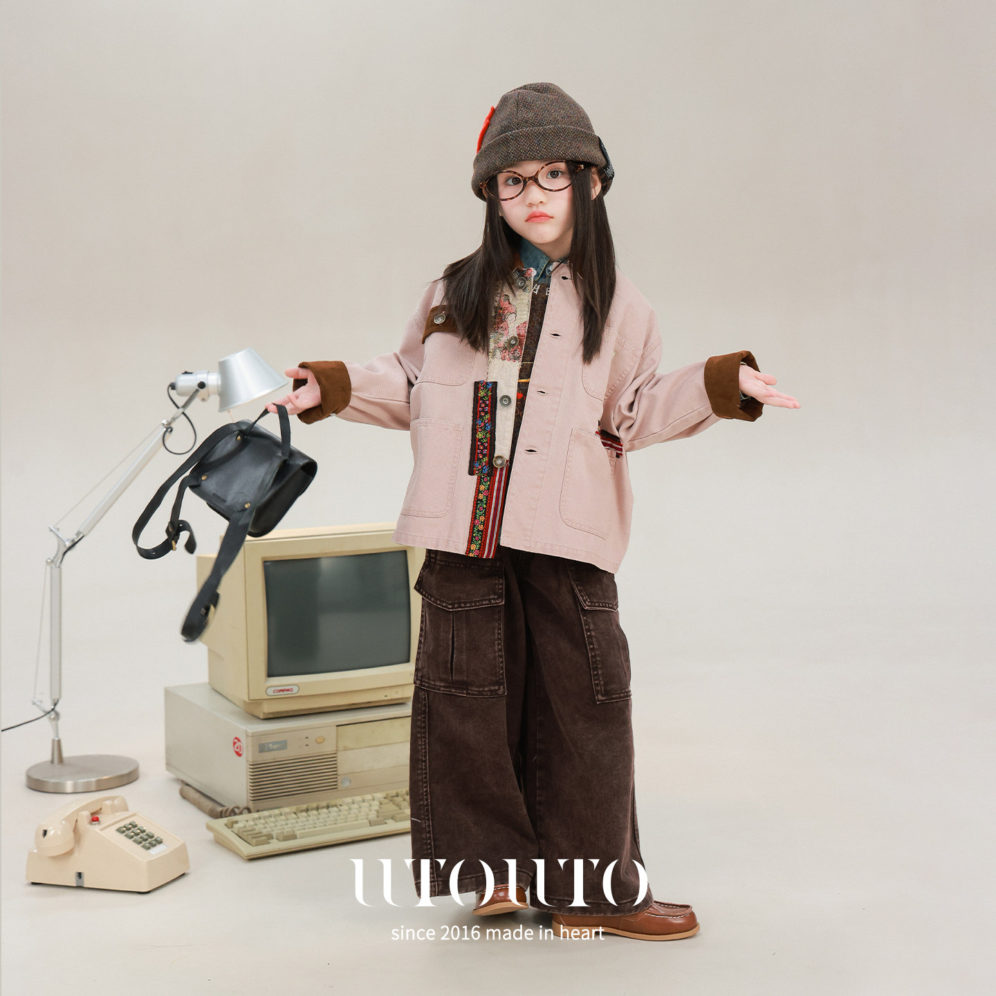 大耳象女童复古撞色外套2026秋季新款宝儿纯棉多口袋工装风上衣潮