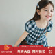 宝儿纯棉泡泡袖 大耳象女童格子打揽连衣裙子夏季 新款 薄