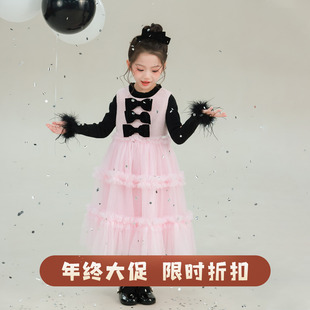 大耳象女童蝴蝶结拼接羊毛混纺背心纱裙冬季 宝儿公主连衣裙 新款