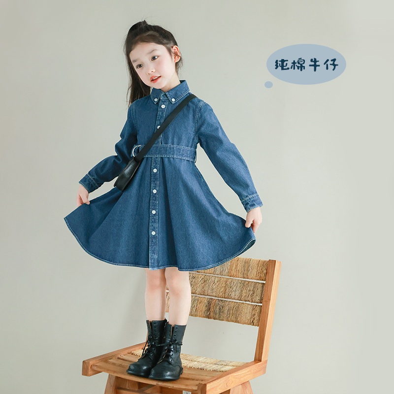 utouto大耳象女童翻领腰带牛仔裙2025春季新款儿童女孩洋气时髦