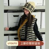 大耳象女童条纹口袋毛绒马甲冬季 宝儿百搭加厚保暖外套上衣 新款