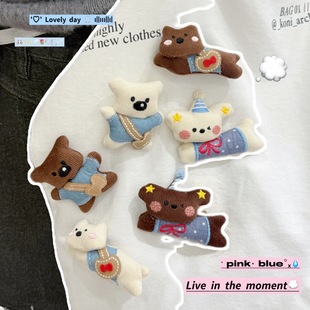 ins韩式布艺森系背包小熊卡通小趴狗狗玩偶胸针服饰包包别针配饰