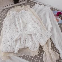 1767秋冬款长袖半高领网纱打底衫女喇叭袖透明内搭雪纺小衫上衣薄
