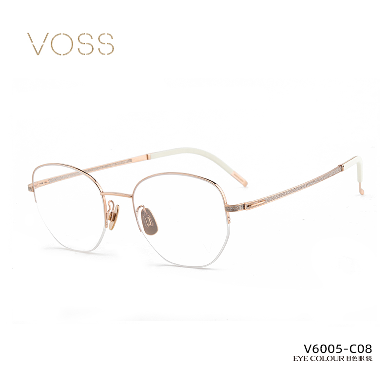 VOSS眼镜简约超纤绚彩系列钛金属女士多边型大框近视镜架V6005