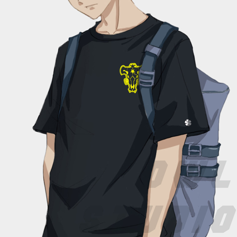 OWL STUDIO  | 黑色五叶草短袖黑色暴牛团衣服五分袖T恤