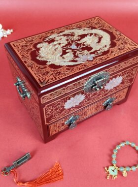 平遥漆器多层珠宝盒非遗螺钿漆器首饰箱复古风收纳盒精致陪嫁盒