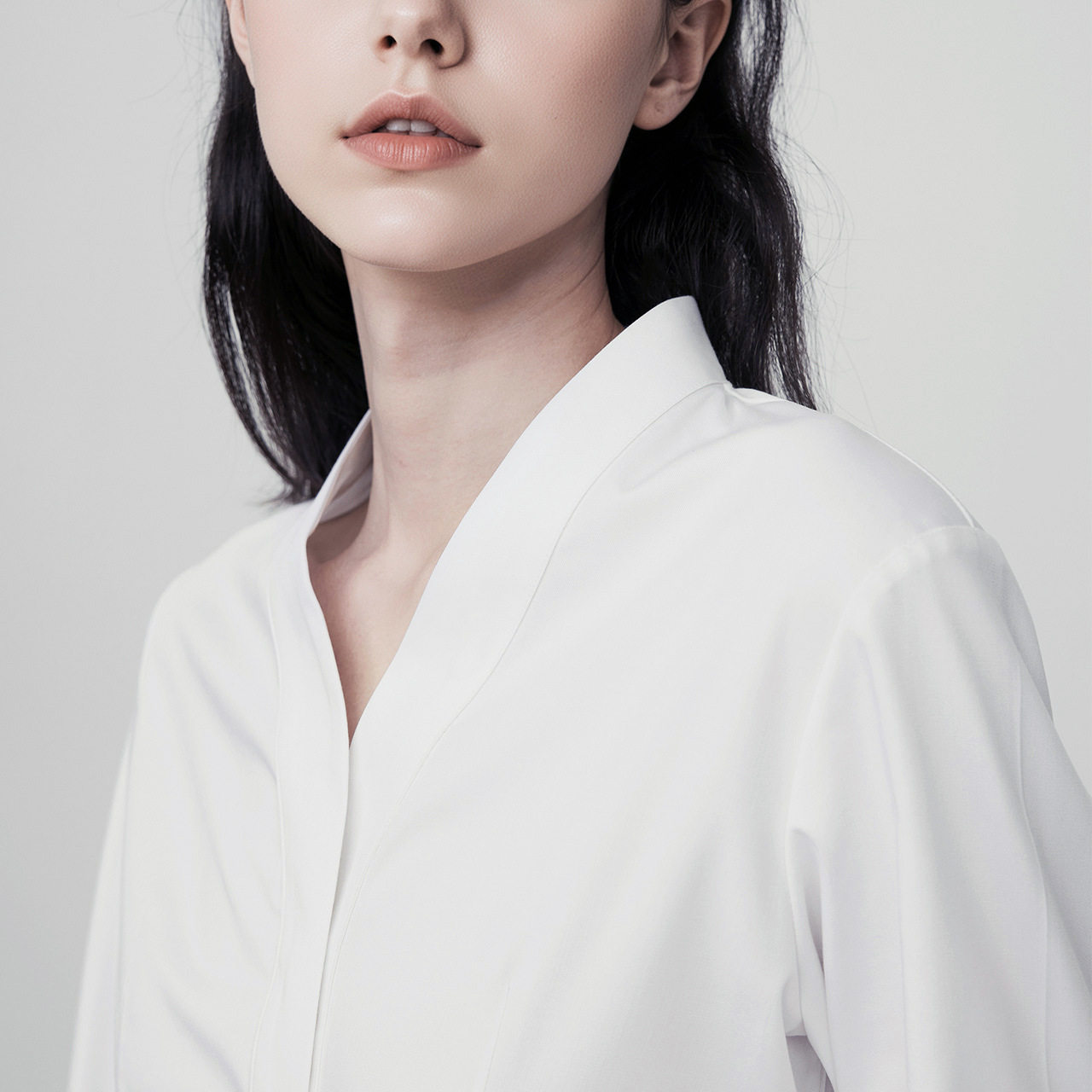 雪纺衬衫女感抗皱白色长袖上衣职业通勤内搭中式v领女士衬衣