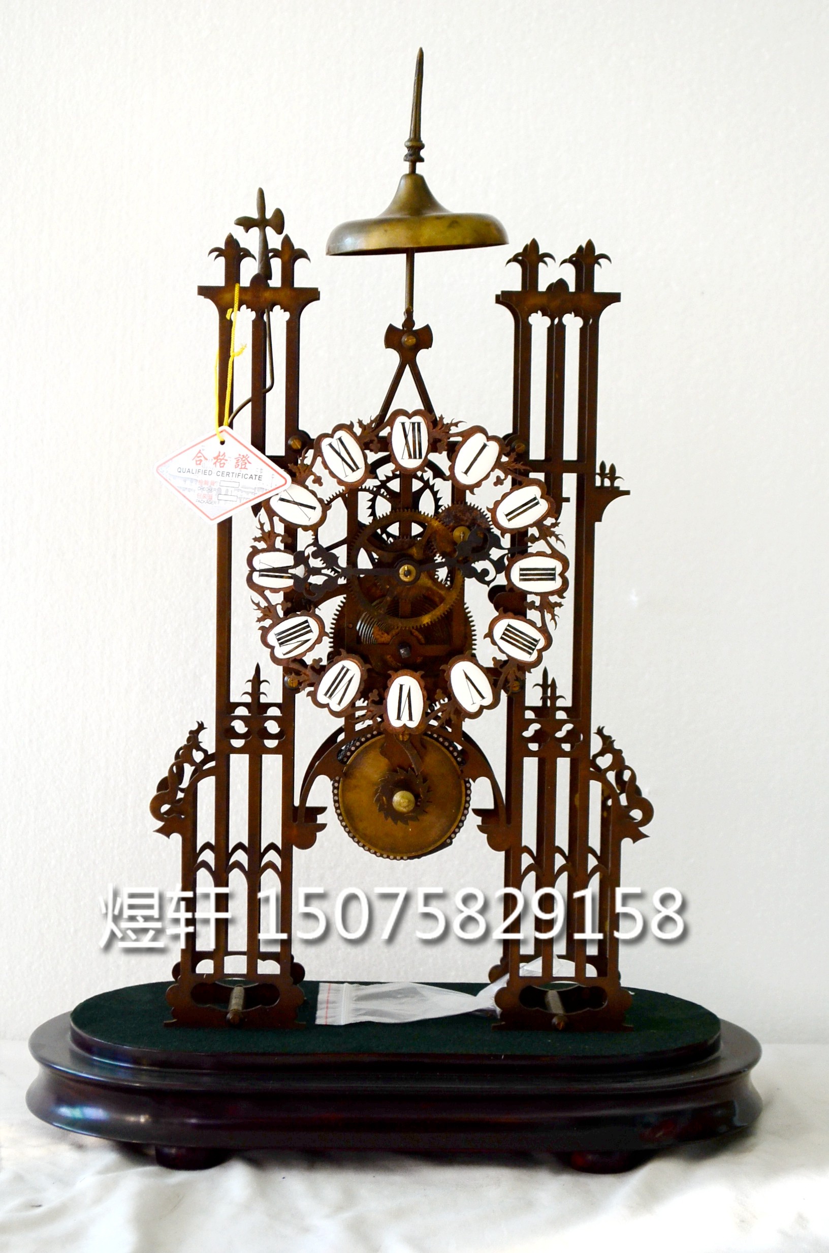 钟表机械骨架式纯铜座钟玻璃罩透视齿轮古典欧式壁炉报时台钟