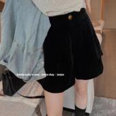 外穿丝绒休闲短裤 欧洲站2025春夏新款 复古松紧高腰显瘦阔腿裤 女潮