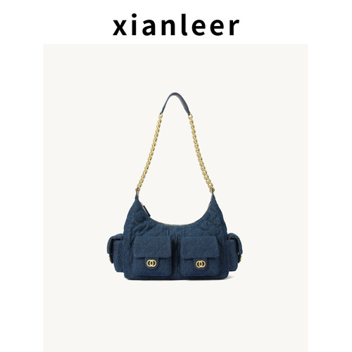 XIANLEER香蕾尔包包2026新款手提春夏牛仔蓝腋下单肩包休闲包时尚