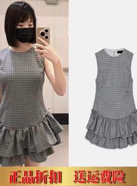 ZA家春季新品女装甜美格纹叠层装饰短连衣裙 4764869 055