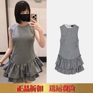 ZA家春季新品女装甜美格纹叠层装饰短连衣裙 4764869 055