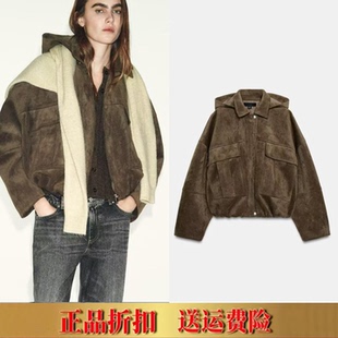 ZA家春季新品女装绒面长袖可拆连帽宽松飞行员夹克外套 8372212