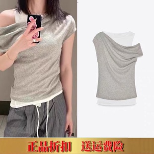 T恤女 2025夏季 雙層不對稱設(shè)計(jì)圓領(lǐng)背心無袖 休閑時(shí)尚 5644213 新款