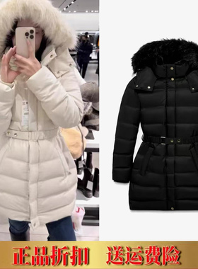ZA家冬季新女装可拆人造皮草效果毛领连帽羽绒服棉服外套 8073243