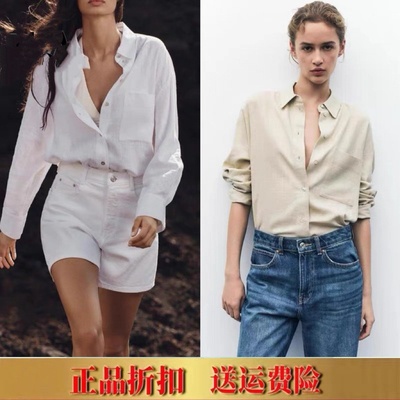2025春季新品 女装 宽松亚麻宽松简约长袖翻领衬衫 8372058 711