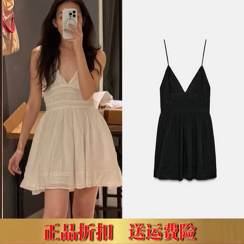 ZA家女装 春夏新品甜美气质收腰 V 领刺绣吊带迷你连衣裙 7521300