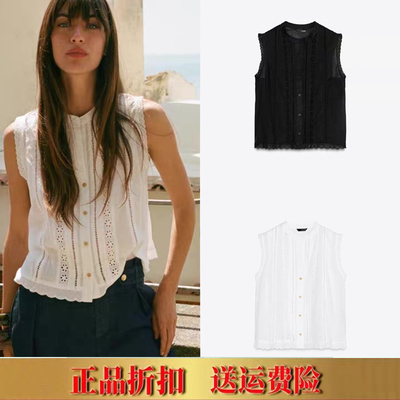 2505夏季新品女装 时尚垂直花边浪漫风格上衣刺绣衬衫 4387045