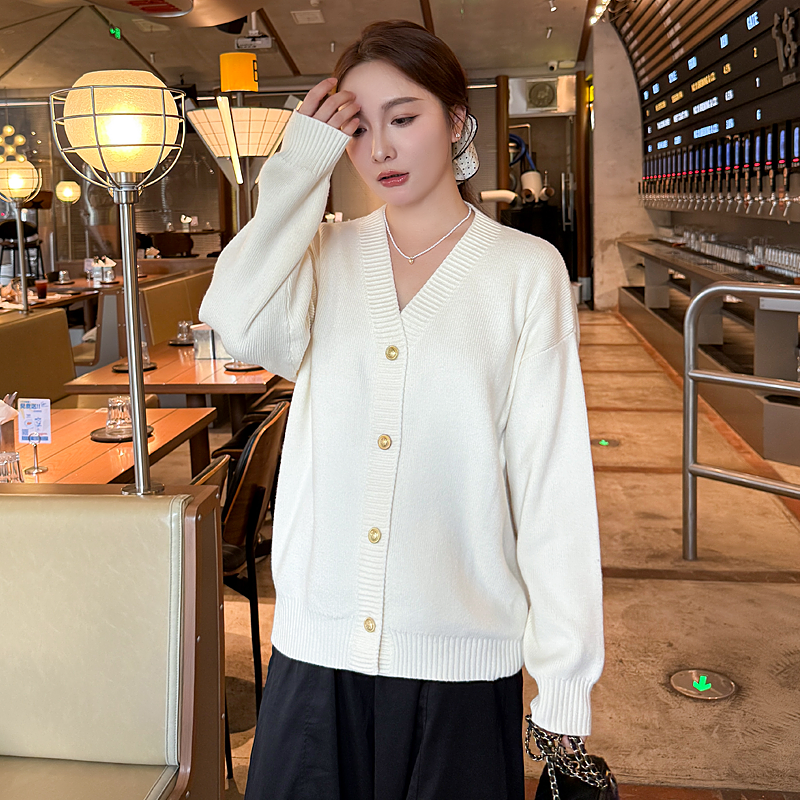 小香风宽松v领毛衣针织开衫外套