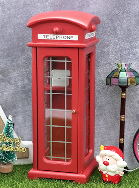 1:12娃娃屋Dollhouse迷你微缩ob11户外微场景红色电话亭模型摆件