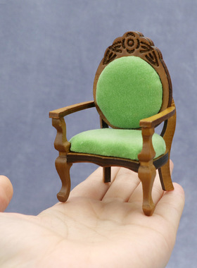 1:12娃娃屋dollhouse迷你微缩家具场景复古栗色桃形椅扶手椅子