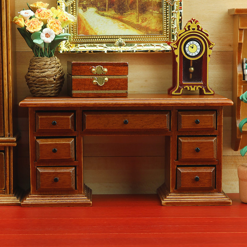 迷你微缩家具栗色写字台桌子