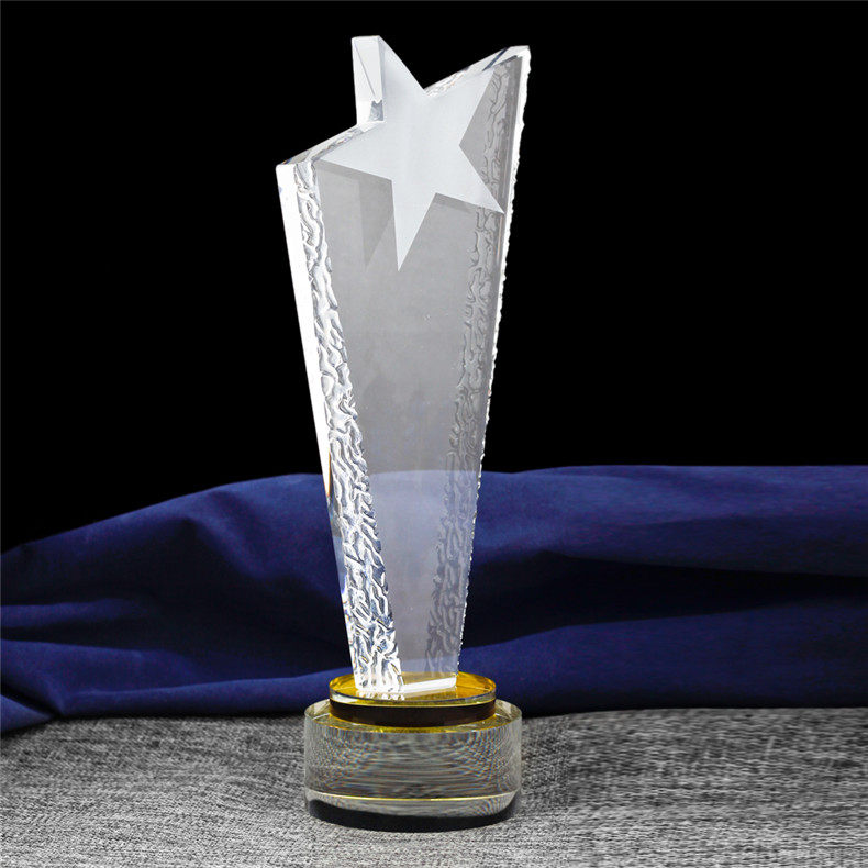 水晶奖杯定制 定做奖杯奖牌刻字 新款奖杯精品水晶酸洗一角星