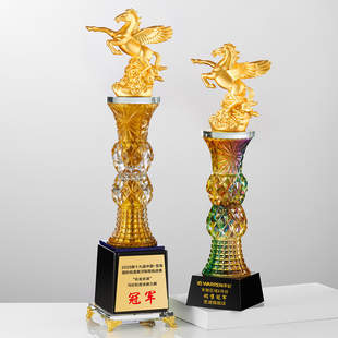 2026新款飞马年奖杯新款超大水晶琉璃年会奖杯奖杯大型定制高端