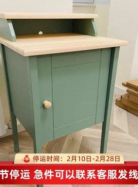 IKEA宜家欧德达伦床头桌灰绿色/松木47x43厘米家用卧室简约收纳柜