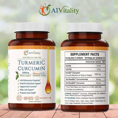 A1Vitality Turmeric Curcumin NovaSOL Supplements 1000mg