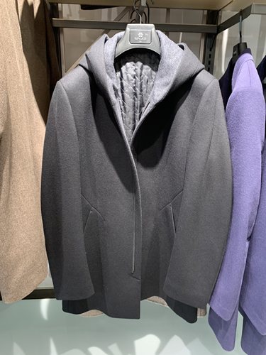 希努尔黑色连帽大衣羊毛针织K06AMF 175码