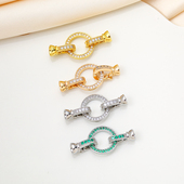 18k保色镶嵌锆石白K项链手链双扣头链接扣圆形diy饰品配件珍珠扣