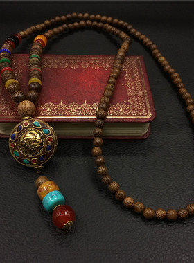 民族风尼泊尔长款挂坠佛珠项链