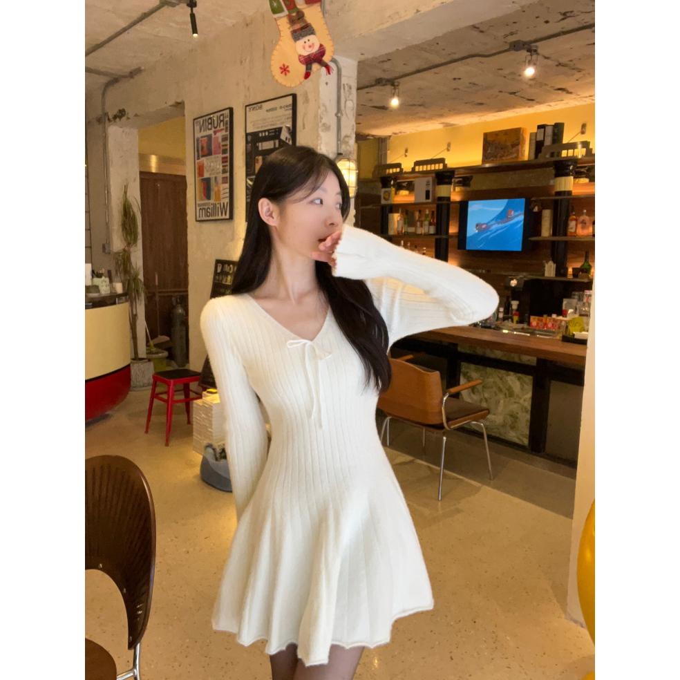 芭蕾风毛线蓬蓬裙高腰显瘦短裙纯连衣裙