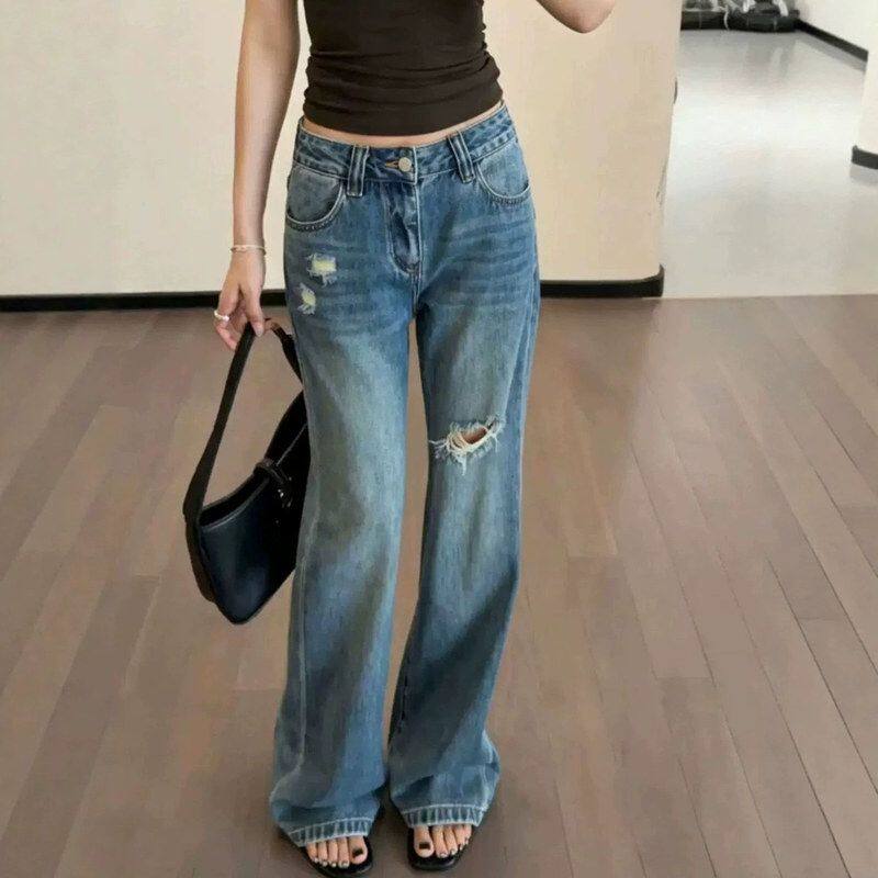 气质休闲复古水洗破洞牛仔裤女2牛仔裤