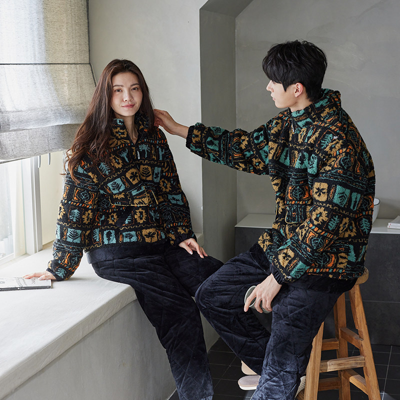 三昌秋冬季珊瑚绒情侣睡衣加绒加厚2025新款家居服三层夹棉套装冬,女士内衣/男士内衣/家居服,睡衣/家居服套装,淘宝优惠券,粉丝福利购,淘宝优惠卷