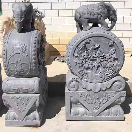 石雕门墩抱鼓石一对汉白玉抱鼓石青石门前石鼓庭院别墅小象石墩