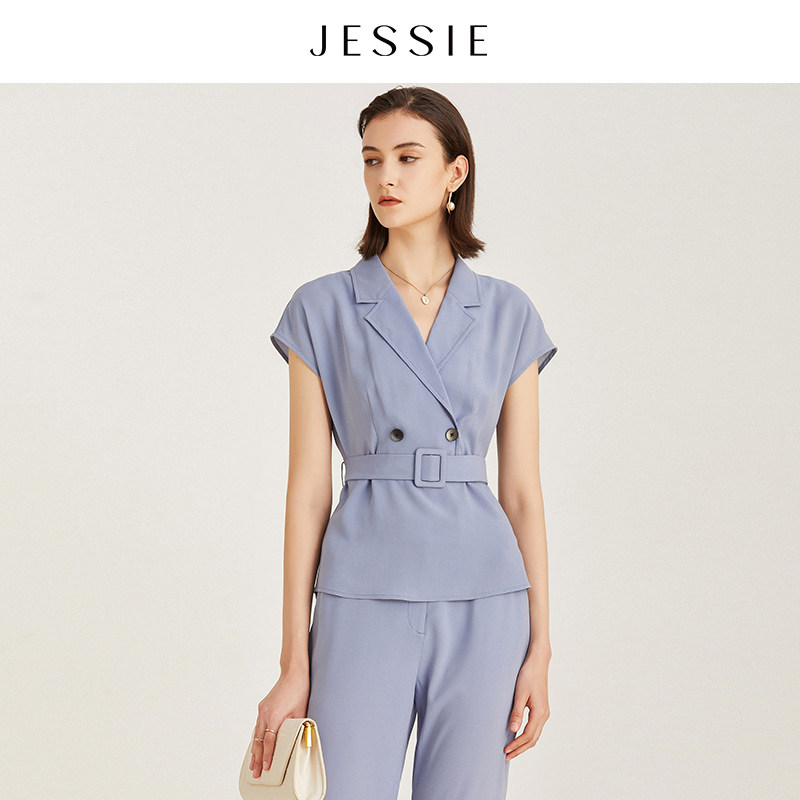JESSIE气质西装领系带收腰插件袖醋酸小上衣女春