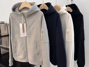 2025年原创袖 拉链卫衣外套430克新疆长绒棉水洗双股毛圈女005 兜款