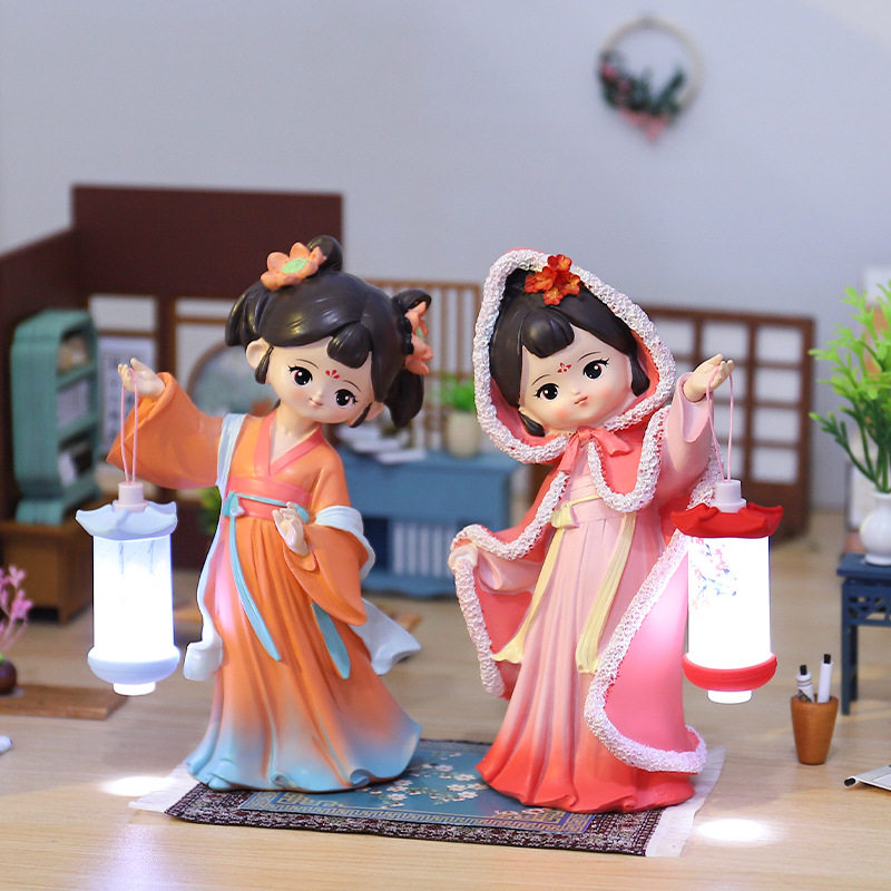 新中式国色长歌手提小灯摆件复古床头灯节日生日礼品创意氛围灯