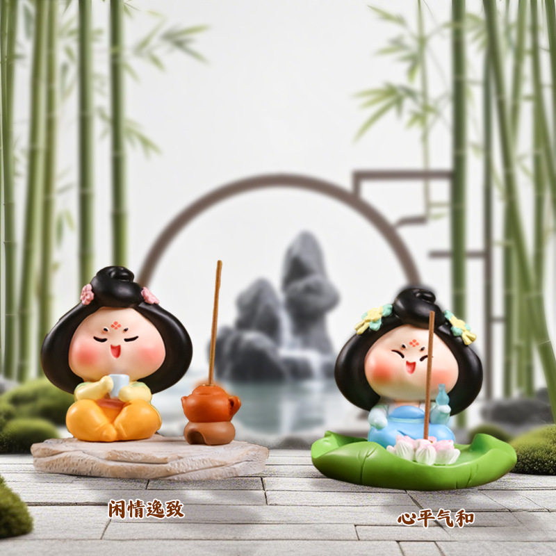 新款可爱中式复古国风美人唐妞驾到插香装饰工艺品车载摆件感