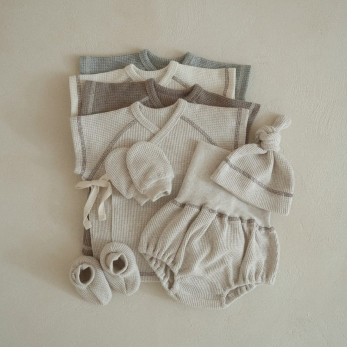宝宝衣服夏季婴儿婴童华夫格蝴蝶衣和尚服上衣+高腰护肚PP裤套装