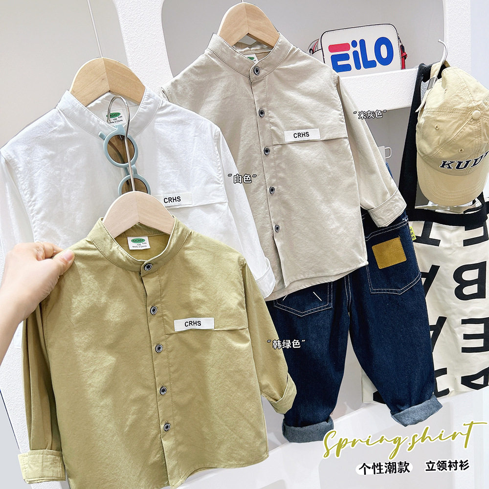 男童纯色长袖衬衫2025外套秋装春秋新款中大童儿童装男宝宝衬衣潮