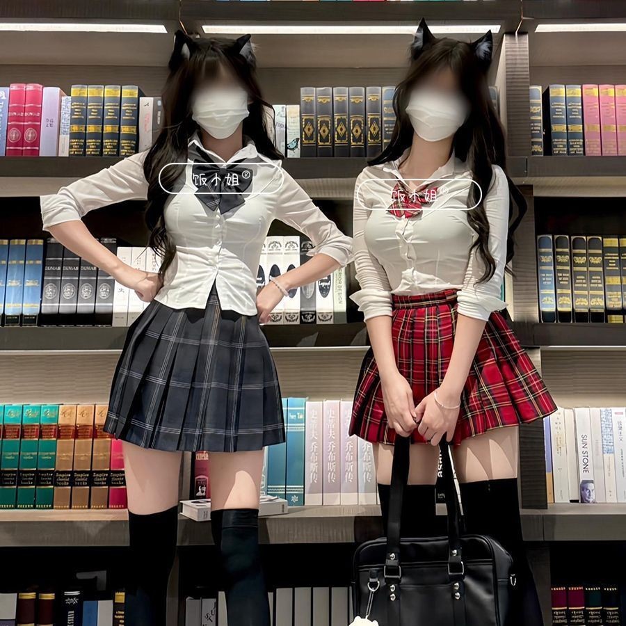 日系学院风原创jk衬衫女学生纯欲辣妹衬衣格裙短裙子JK制服两件套