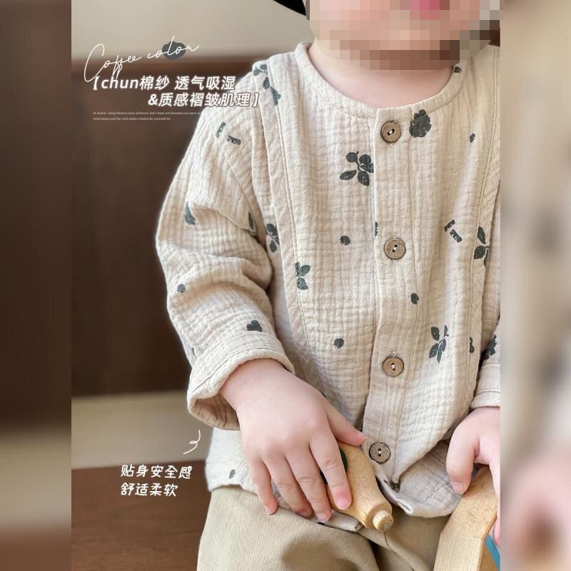 童装男女童衬衣婴儿男童宝宝婴童韩版开衫上衣2024新款棉纱衬衫